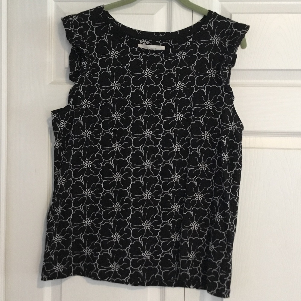 LOFT Black and White Floral Blouse